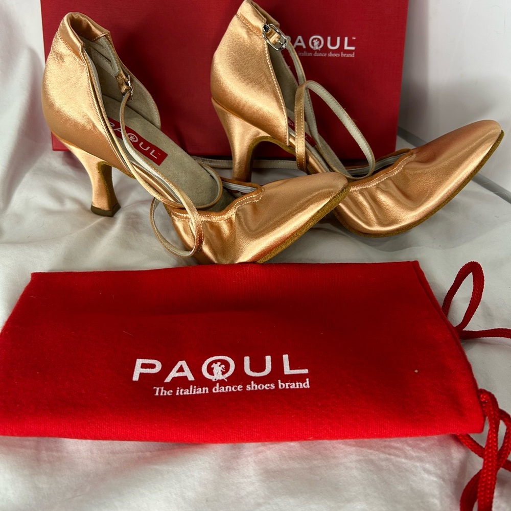 Paoul‎ Tan Satin Smooth Dance Heels US 9.5.
